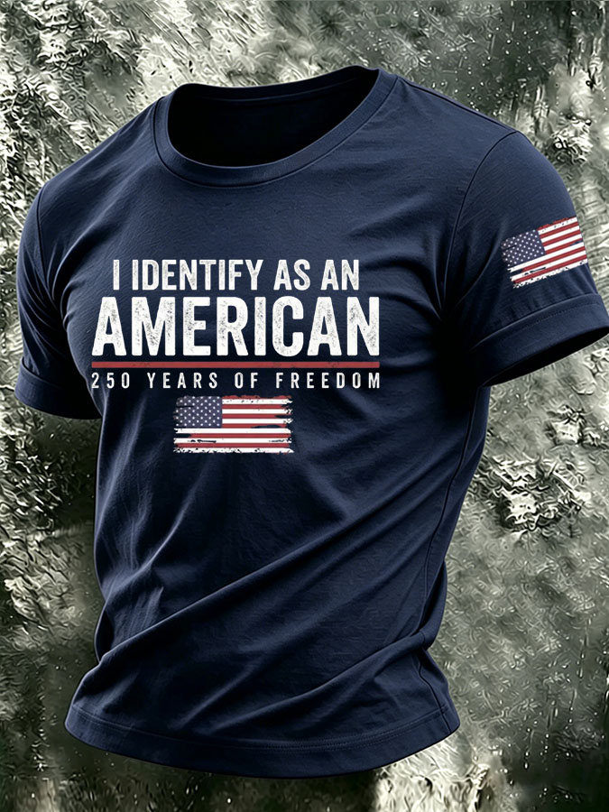 Men's I Identify As An American Printed Casual T-shirt