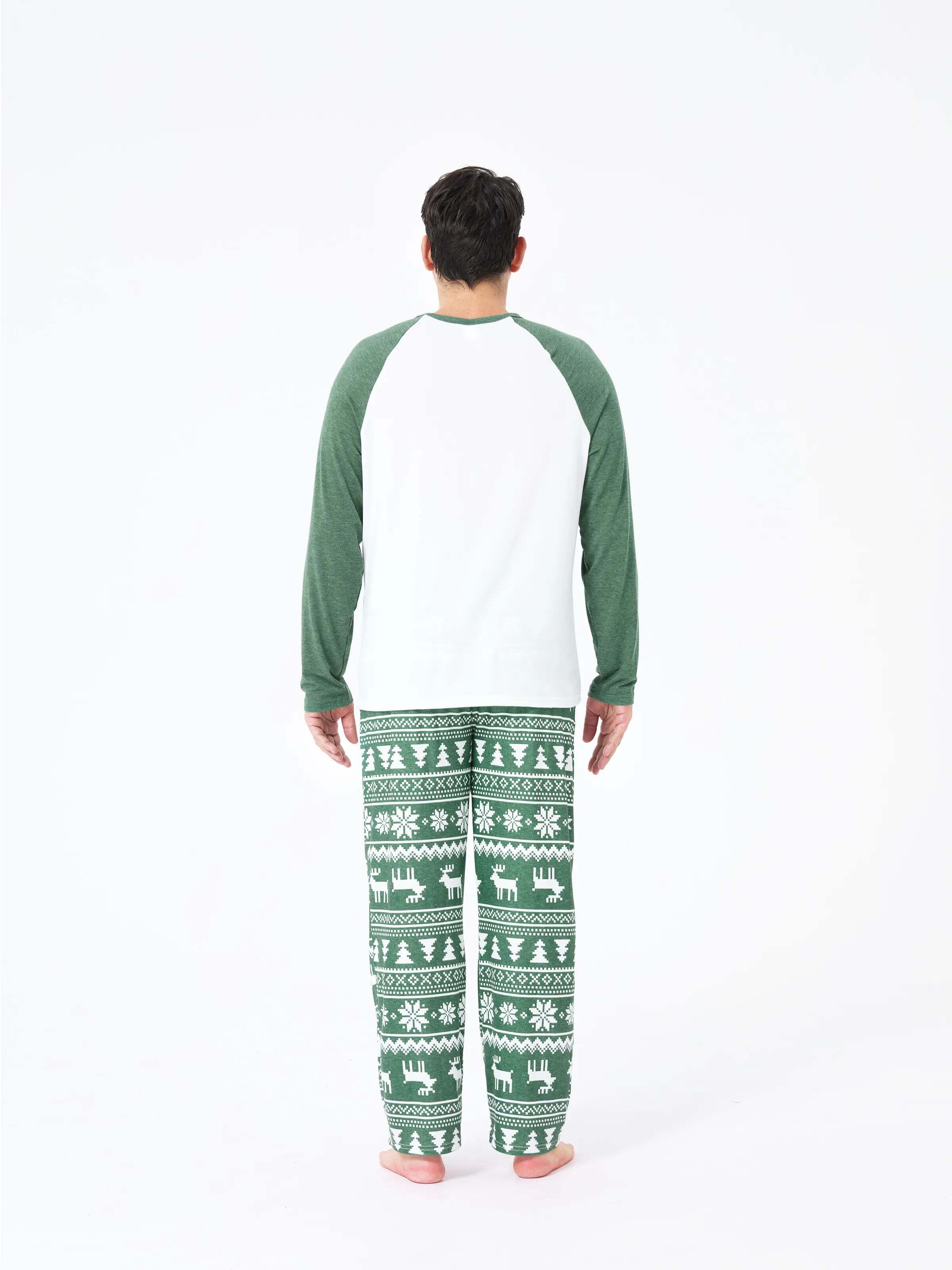 Christmas Matching Family Pajamas Set Reindeer and Snowflake Green Print PJS with Christmas Socks Dark Green