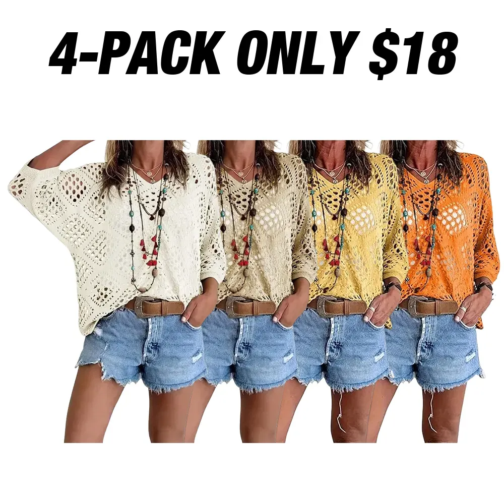 🔥Clearance sale, limited stock 🔥Women's Bohemian-Style Crocheted V-Neck Top