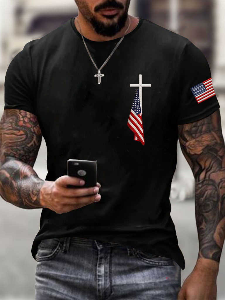 Men's American Flag Cross Casual T-shirt