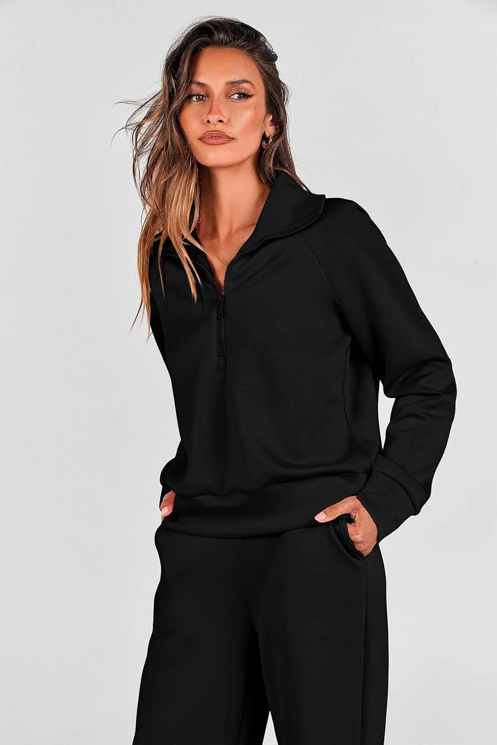 🔥Final Day Clearance!🛒Women's 2 Piece Outfits Casual Lapel Half Zip Sweatshirts And Wide Leg Pants Tracksuit Sets🔥8-PACK ONLY $28🔥