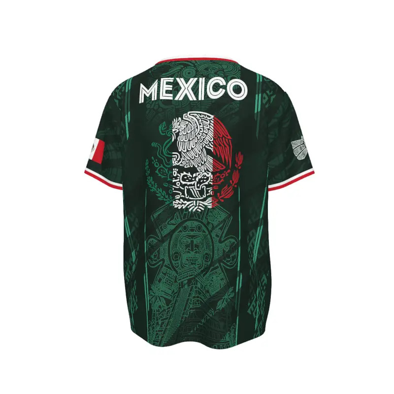 2026 Mexico soccer jersey—a retro-style shirt featuring a pattern of the Chichén Itzá pyramid