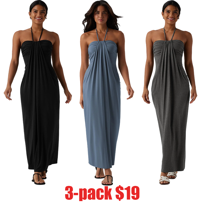Women's Halter Tie Back Maxi Dress with Pockets – Cute Flowy Summer Dress for Beach, Vacation & Daily Wear