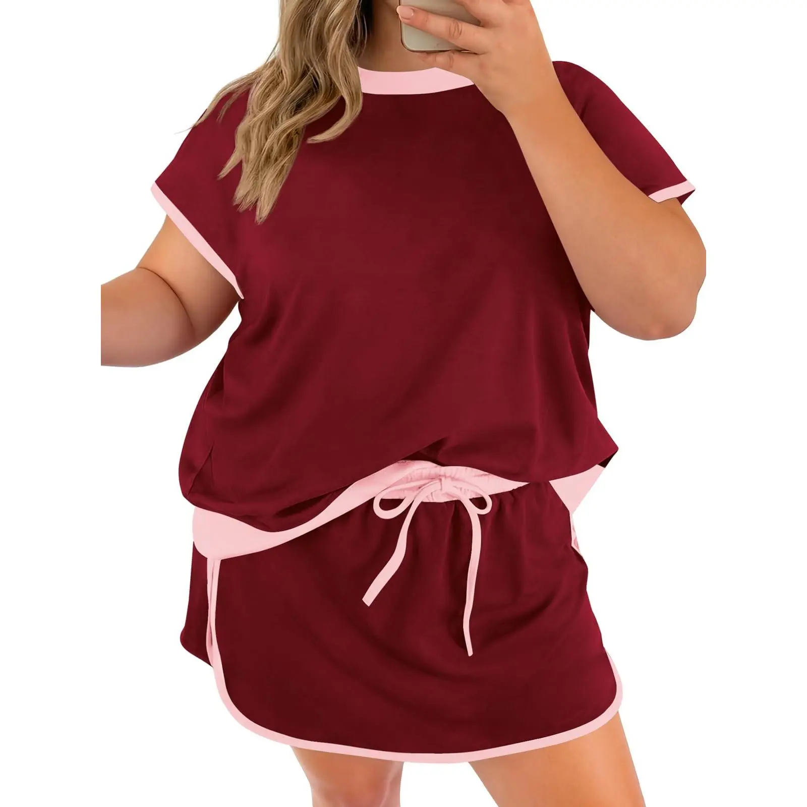 Women's Plus-Size Two-Piece Polyester Shorts Set