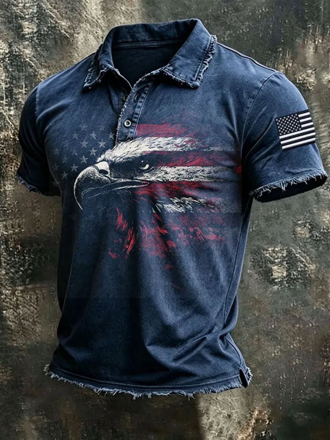 Men'S American Flag Print Casual Polo Shirt