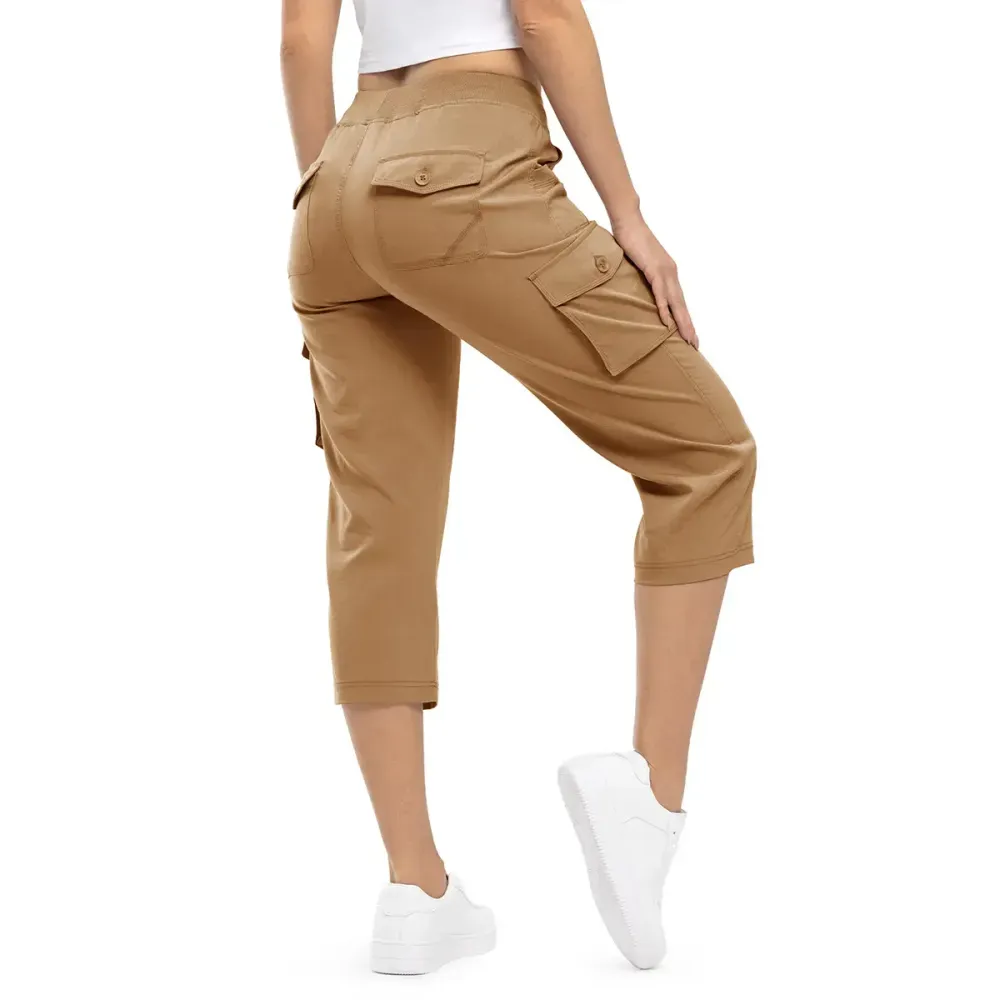 Women’s lightweight, quick-dry hiking capris with 6 pockets, loose fit, plus sizes available, ideal for outdoor trips, workouts, and casual wear, great for moms over 30.