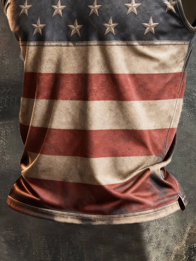 Men's Retro Independence Day Patriot Crew Neck Tank Top