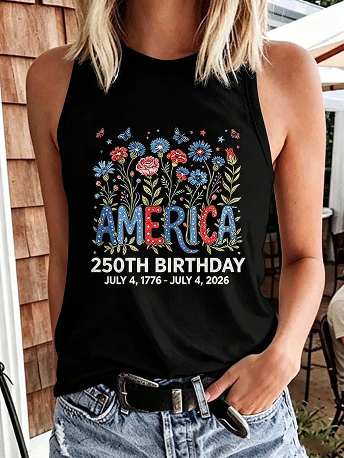 Women's 250 Years Of Freedom Flower Art Print  Top
