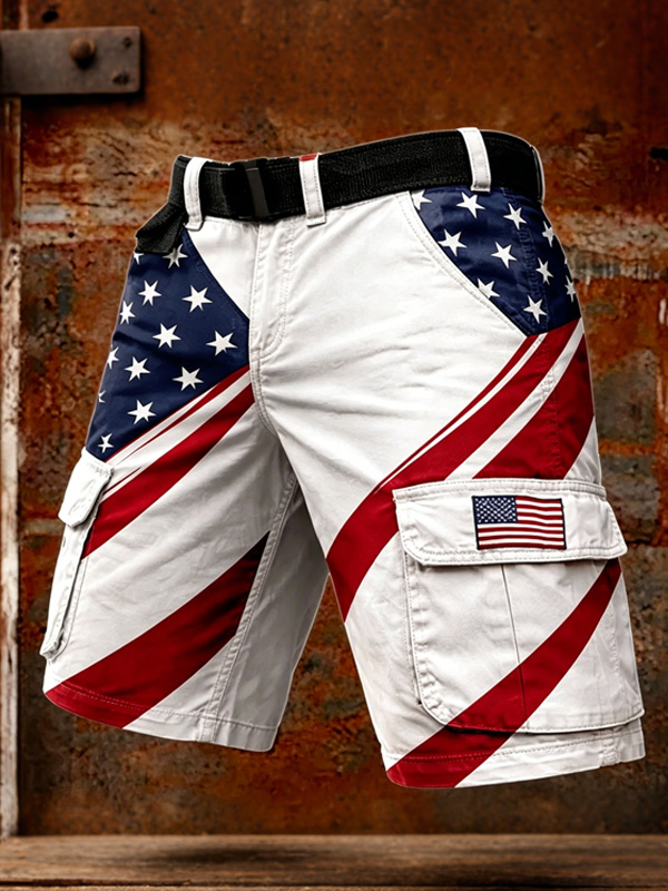 Men's Stars And Stripes American Flag Print Cargo Shorts