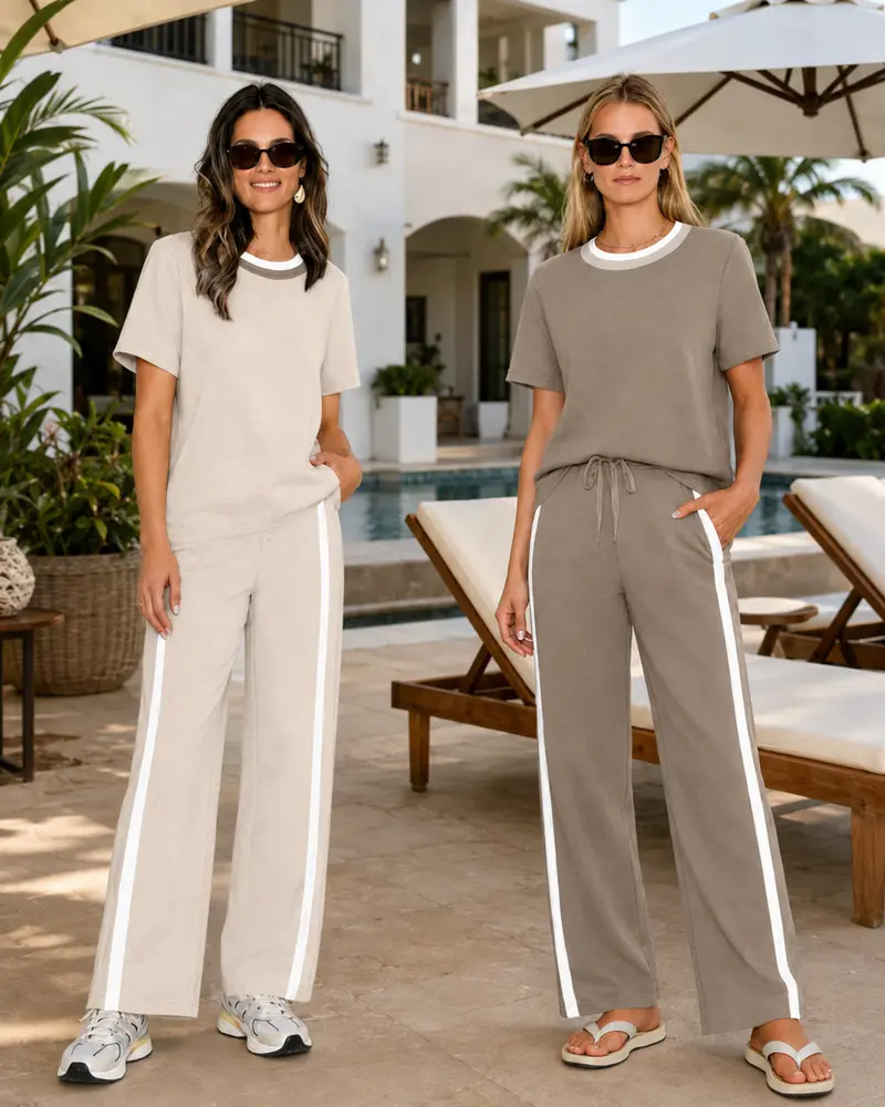 2 Piece Lounge Sets for Women Matching Set Summer Outfits Short Sleeve Tops Wide Leg Pants with Pockets