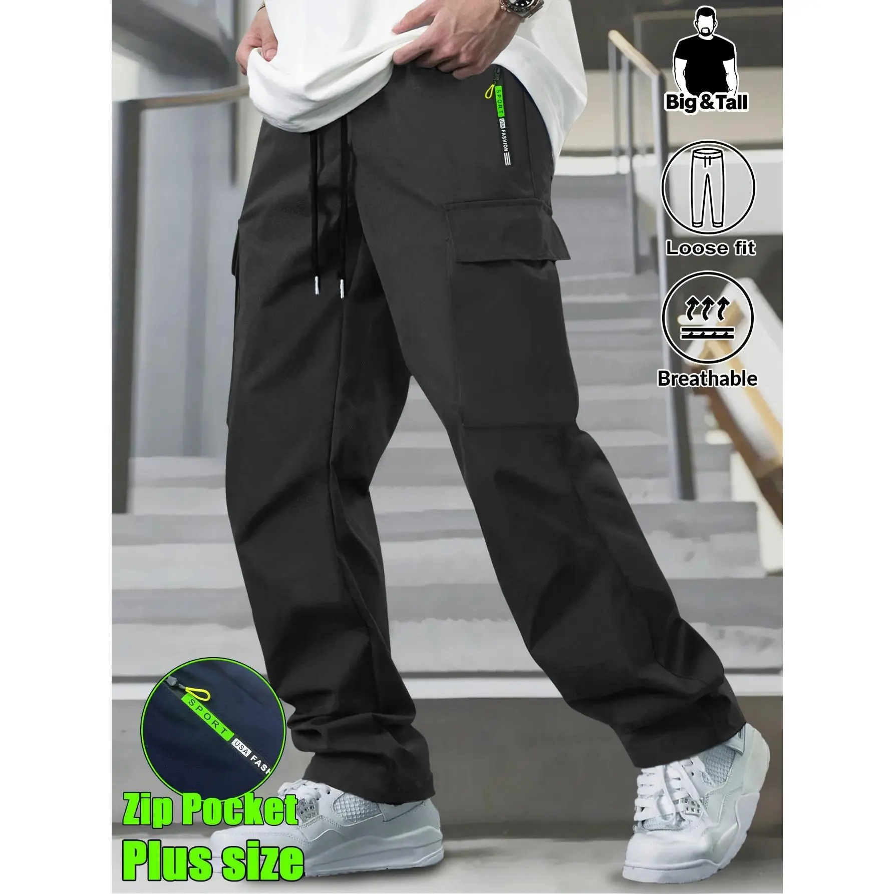 Men's Plus-Size Loose-Fit Cargo Pants