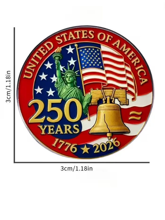The 250Th Anniversary Commemorative Brooch Design For Both Men And Women Features The Statue Of Liberty, The Star Spangled Banner, And A Golden Bell