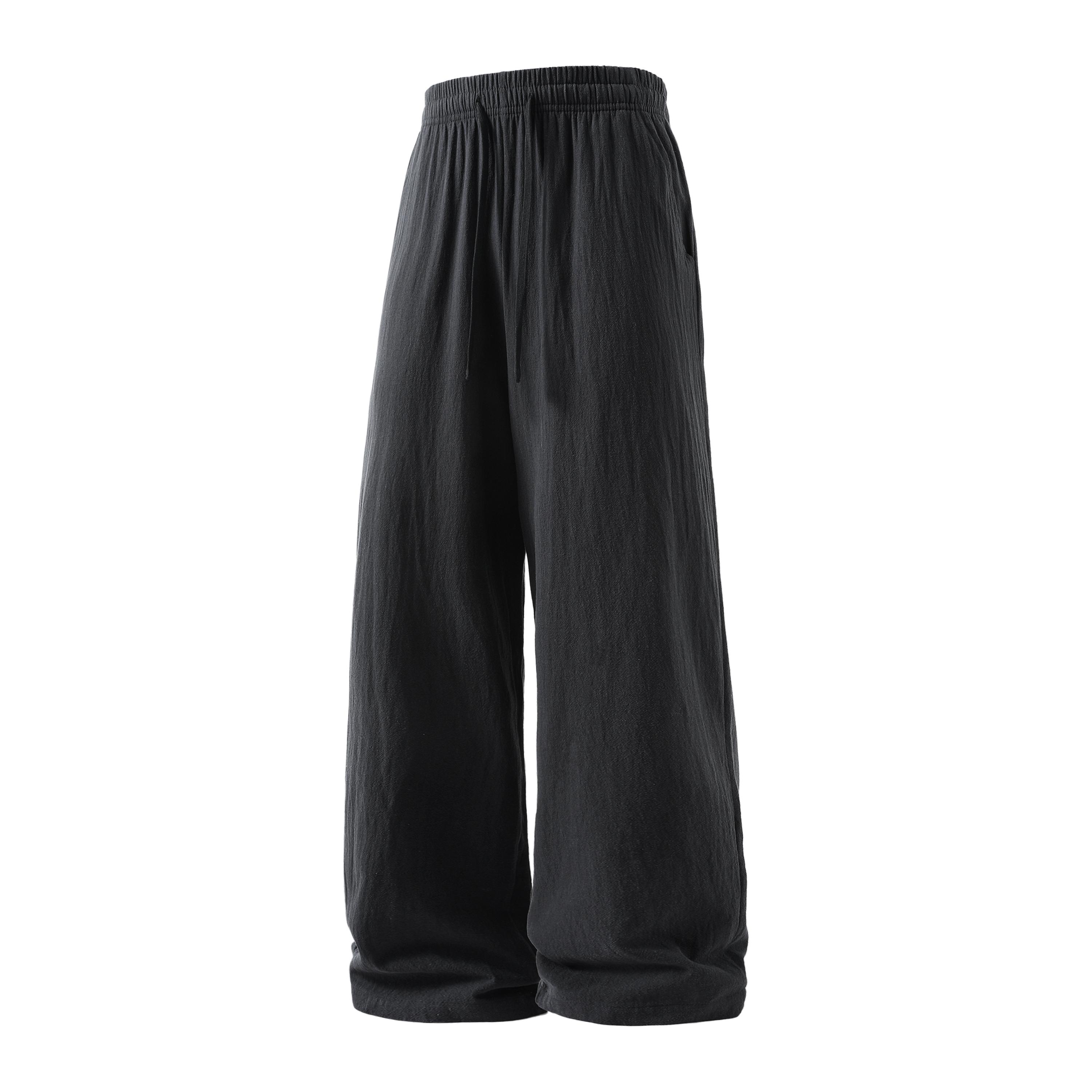 Minimalist Cotton-Linen Pants with Elastic Drawstring Waist