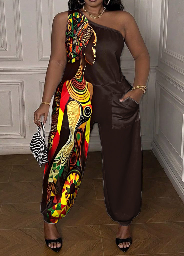 Juneteenth Afro Print One Shoulder Jumpsuit