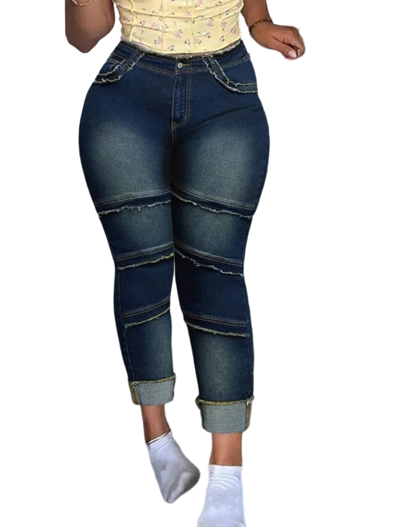 Raw Hem High-Waisted Denim Jeans with Pockets