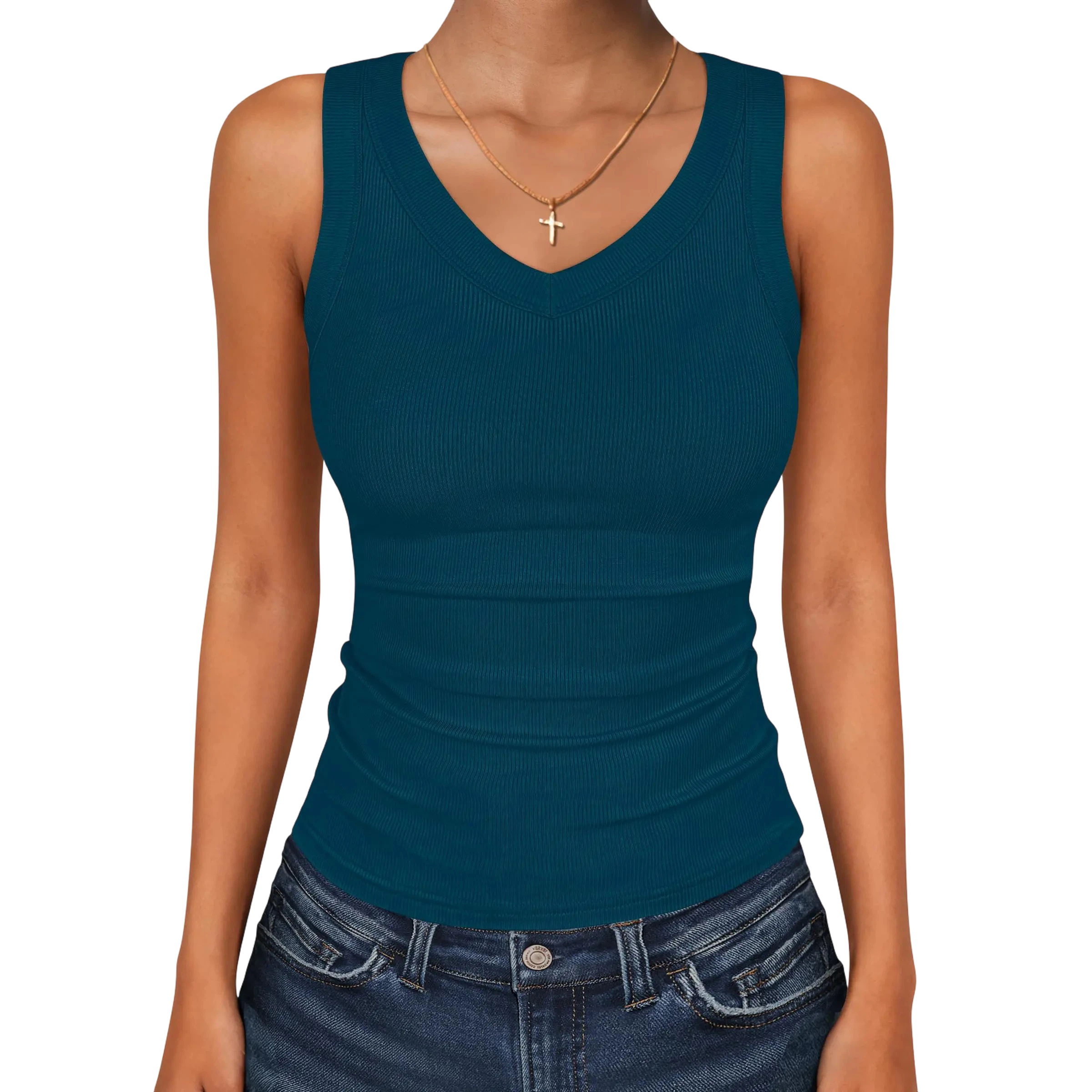 Tank Tops for Women V Neck Ribbed Knit Slim Fitted Sleeveless Tee – 2026 Summer Casual Basic Tanks