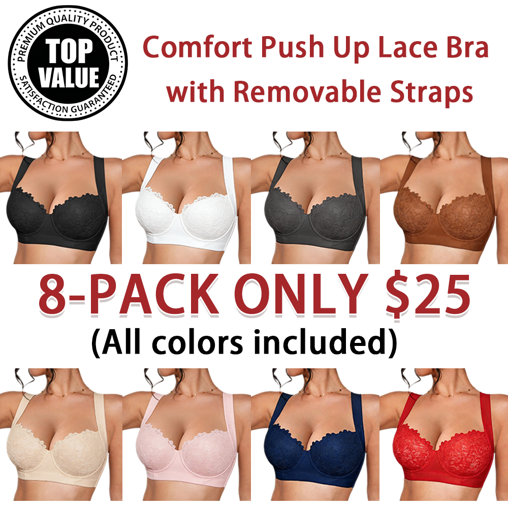 Women's Comfort Push Up Lace Bra Elegant Sexy Lace Bra with Underwire Cups Non-Removable Pads Support Design Adjustable Straps