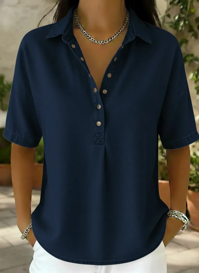 🔥 Women's Loose-Fit Denim-Style Top with Button Details