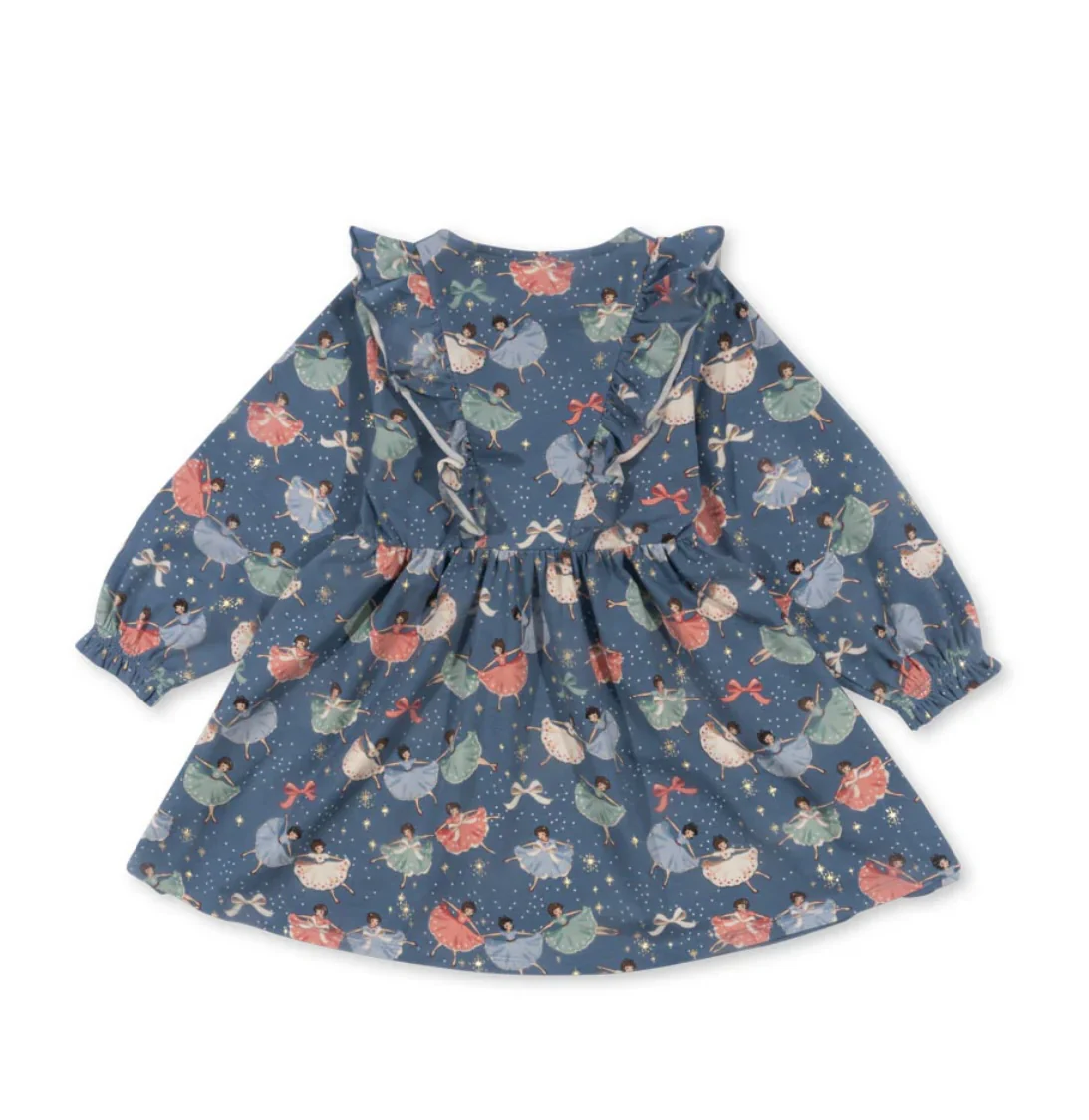 basic frill dress gots - blue snow bow ballerina