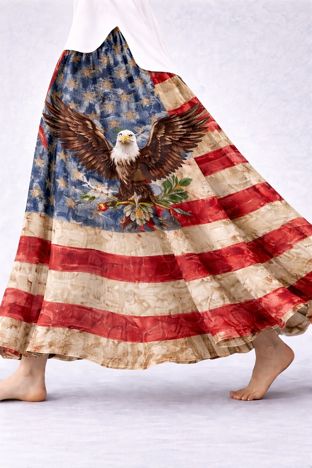 Women's Vintage American Flag Eagle Print Maxi Skirt