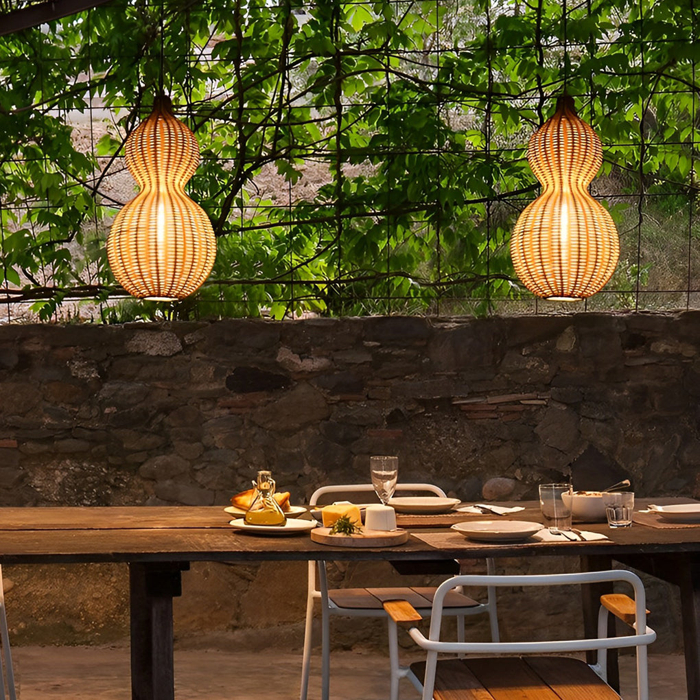 Rattan Gourd Waterproof Retro Outdoor Chandelier Porch Lights Wall Lamp