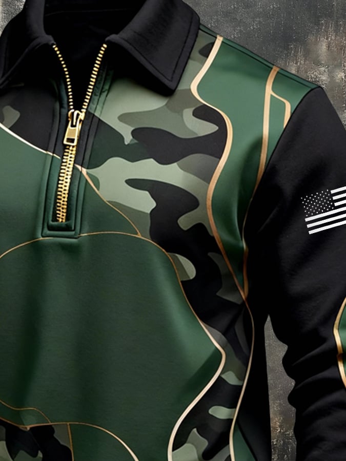 Men's Vintage Color-Block Zip-Up Sweatshirt
