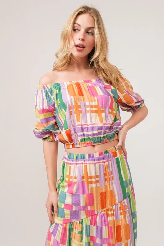 Asymmetric Geo Printed Tiered Maxi Skirt