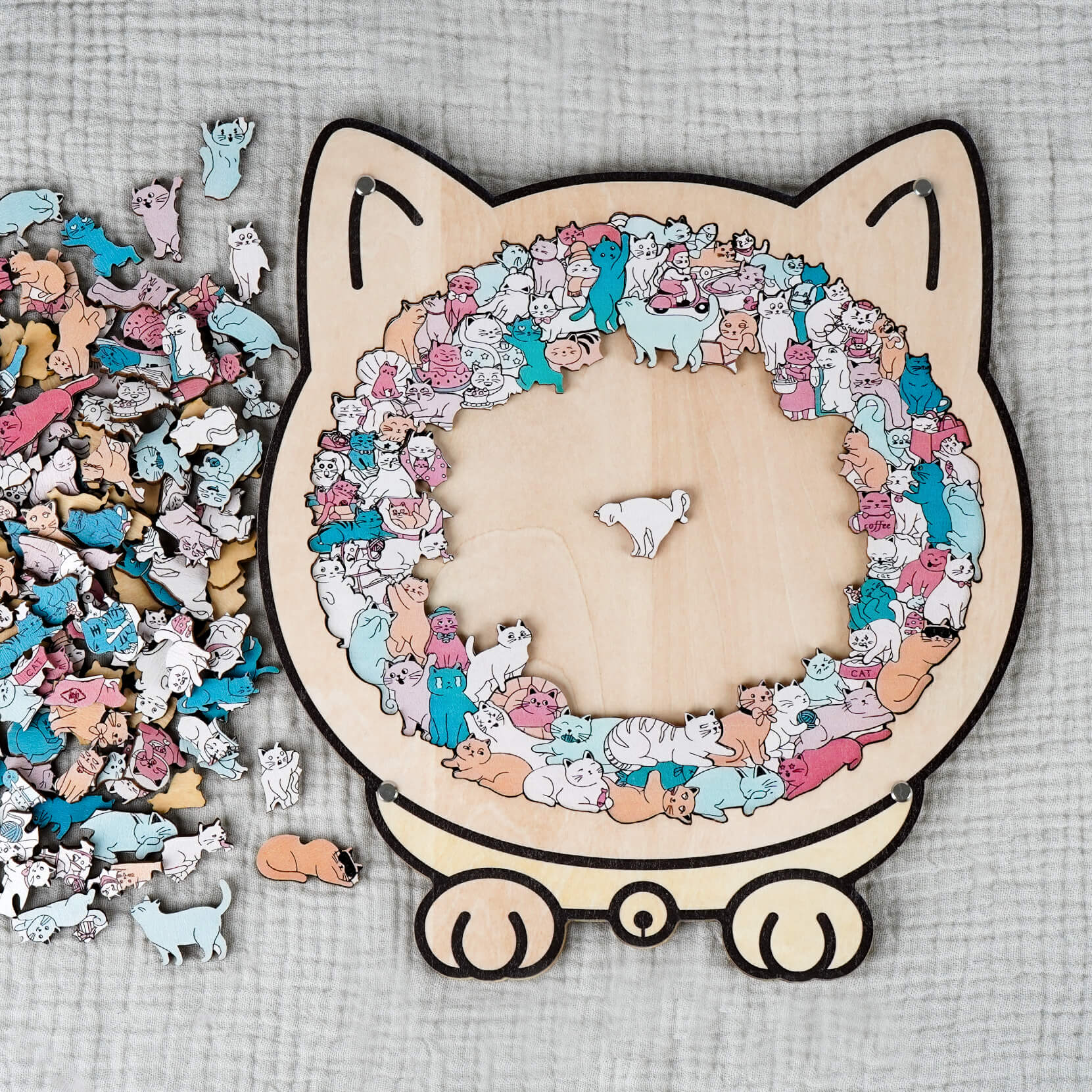 Morandi-Colored Cat/Dog Shaped Wooden Jigsaw Puzzle