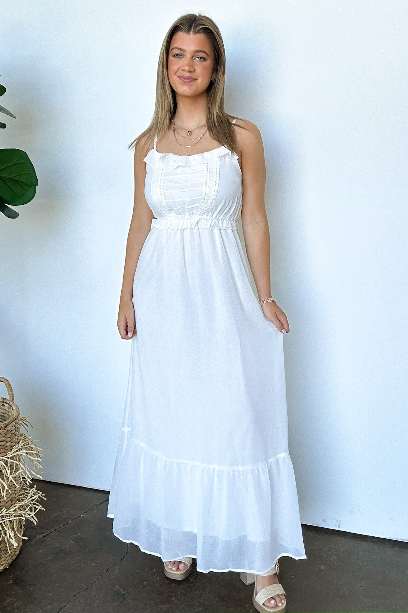 Ruffle and Lace Detail Maxi Dress