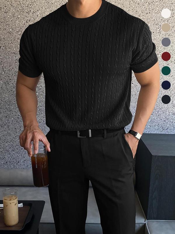 Men’s Slim Cable Knit Crew Neck Top – Lightweight Casual Knit for Spring & Summer
