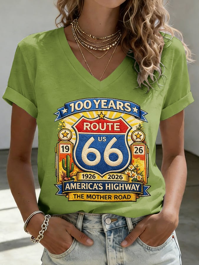 Women's Route 66 Centennial Mother Road Print Casual T-shirt