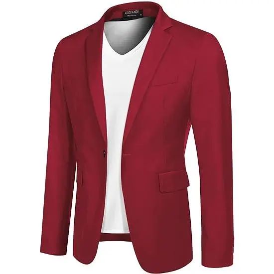 Mens Sport Coat Casual Blazer One Button Business Suit Jacket
