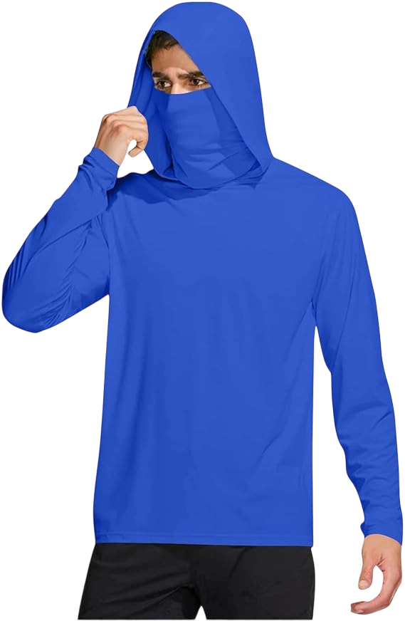 Long Sleeve Sun Shirt Men UPF 50+ Rash Guard Cooling Fishing Hoodies with Mask Casual Summer UV SPF Hiking Blouses