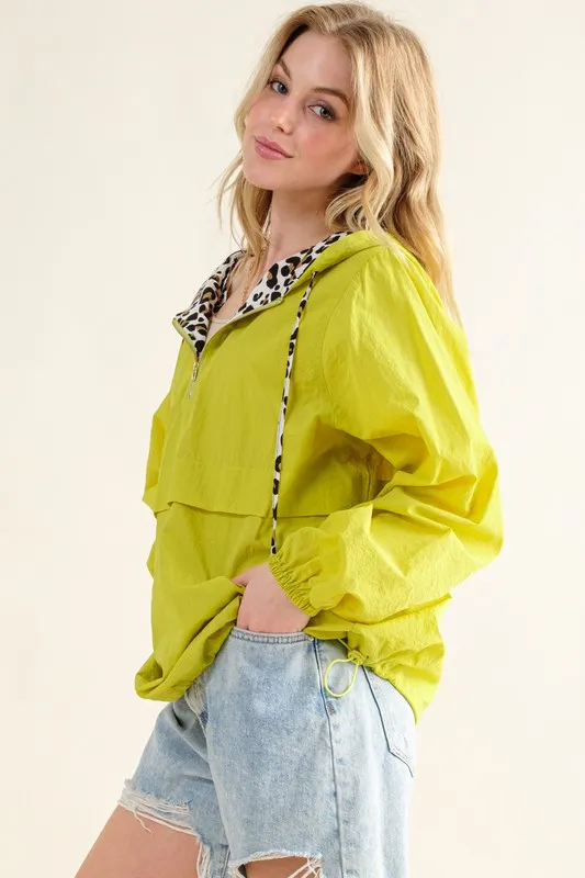 Leopard Print Hoodie Zipper Up Pocket Windbreaker