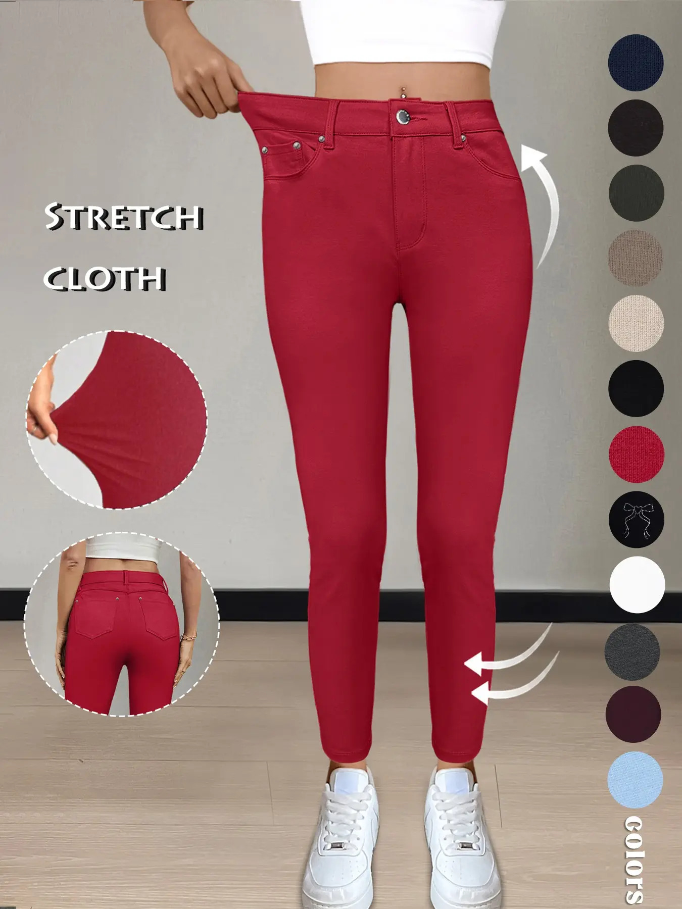 Women's Solid-Color Button-Pocket Fitted Athletic Pants