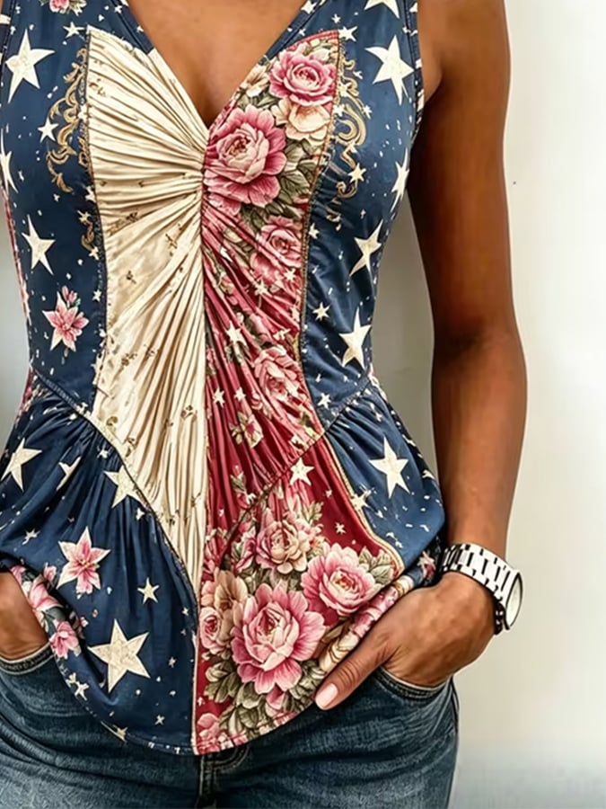 Women's Independence Day Printed Ruched Tank Top