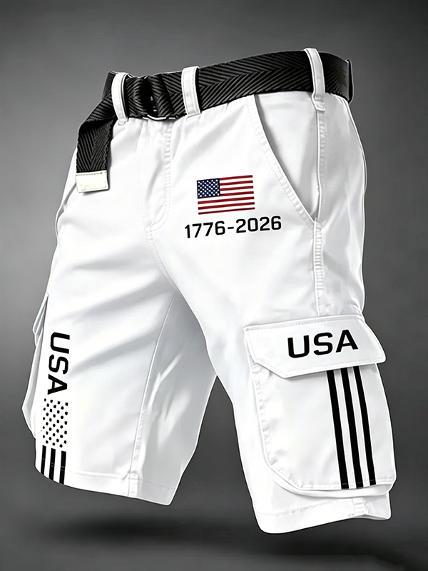 Men's USA Flag 1776-2026 Art Print Casual Shorts