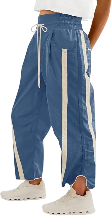 Women's Relaxed Wide-Leg Pants Color-Blocked Athletic Pants