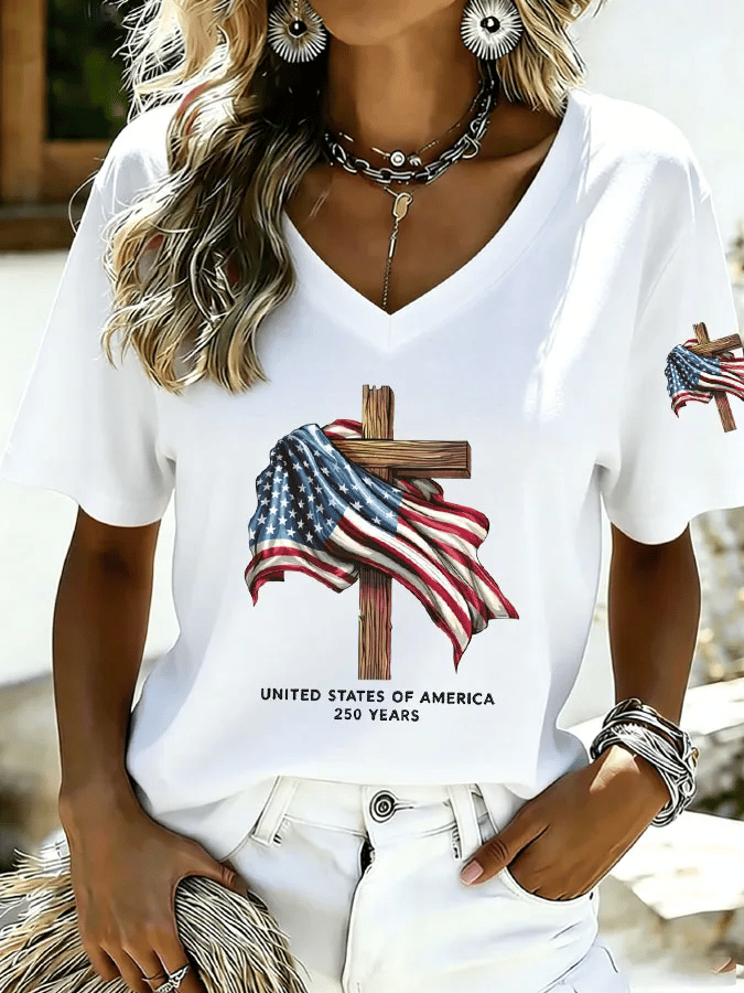 Women's USA 1776-2026 Print Casual T-shirt