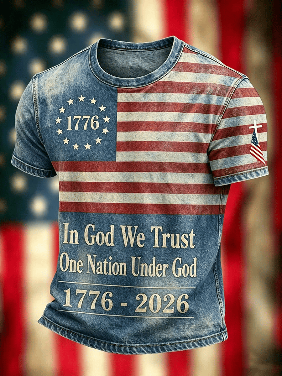 Men's  Independence Day We The People 1776-2026 Printed Casual T-Shirt
