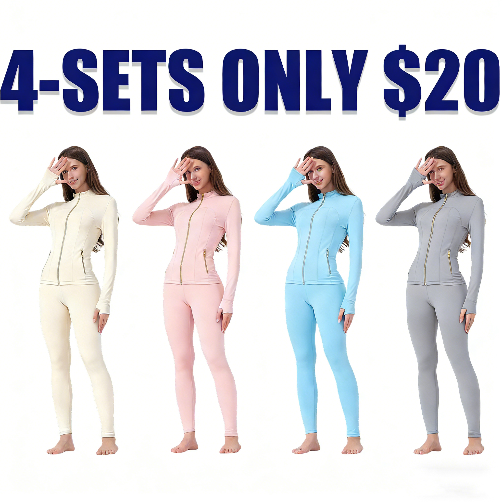 Women's  Sporty Tracksuit: Golden Zipper Pocket Jacket + Yoga Pants