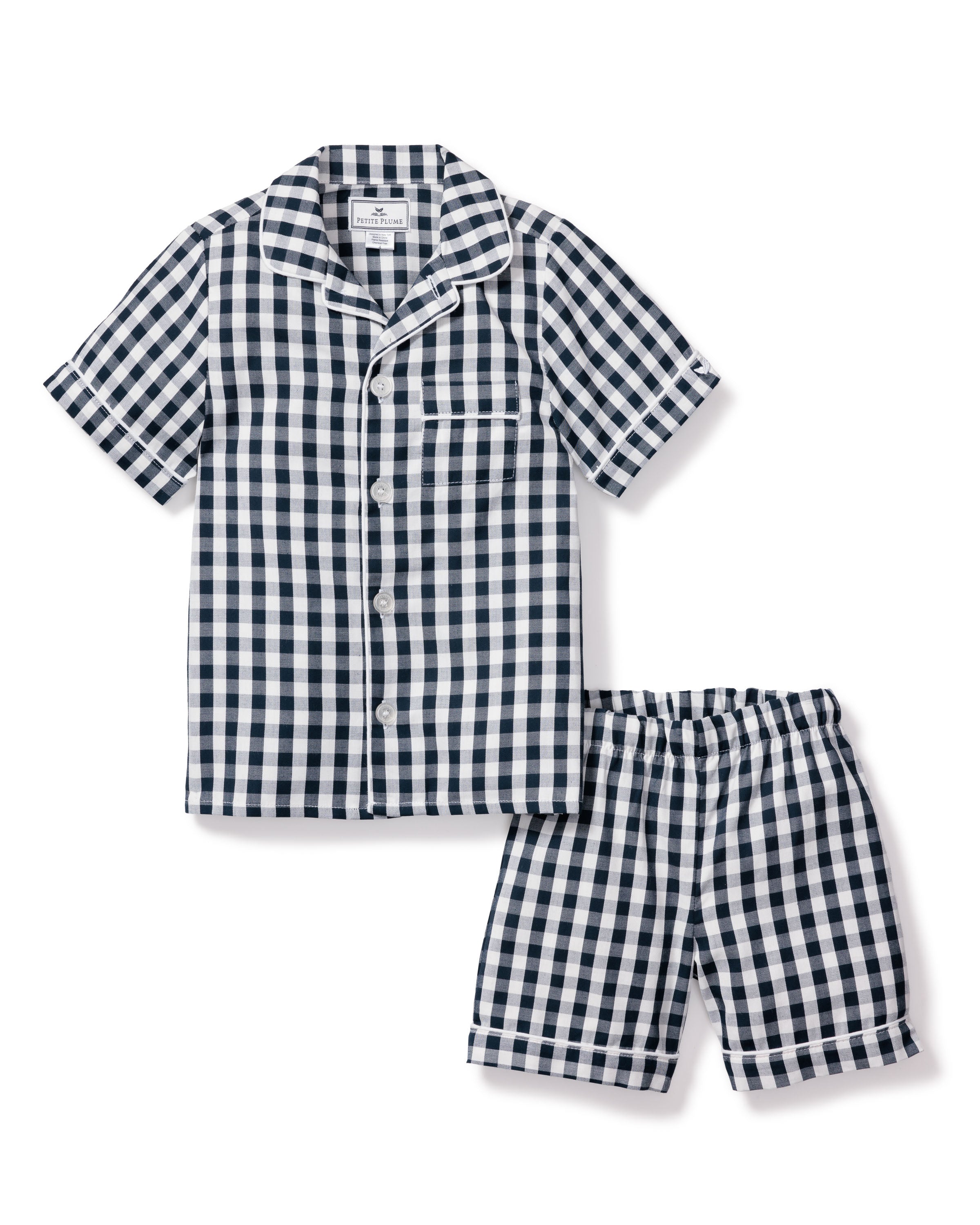 Kid's Twill Short Set in Navy Gingham