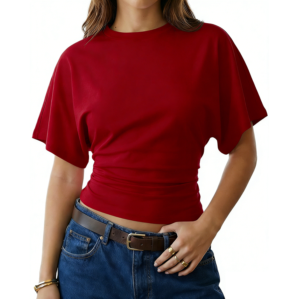 Women's Summer Casual Y2K Basic Loose Ruched Short T-Shirt