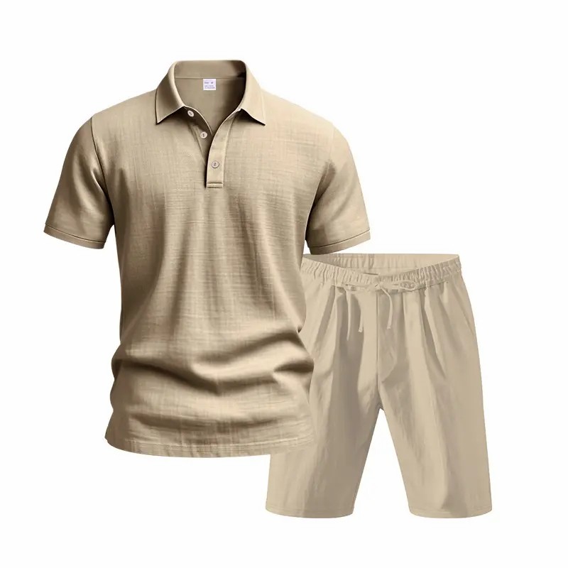 Men’s Linen Beach Two Piece Set, Casual Short Sleeve Button Down Shirt and Loose Long Pants Set