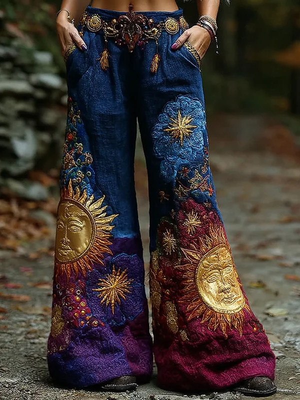 Women's Hippie Art Mysterious Sun Graphic Print Casual Pants