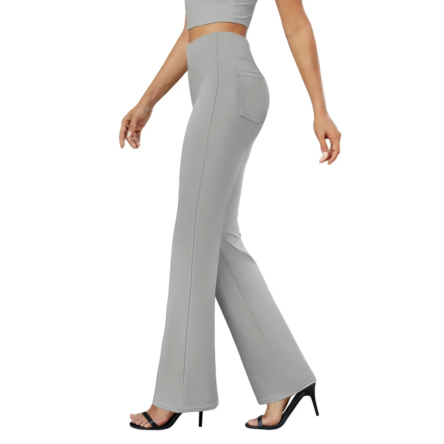 2026 FireSwan Flex High-Waisted Elastic Yoga Pants for Women, featuring back pockets, slightly flared legs, and a tummy-control design, suitable for office and everyday wear.