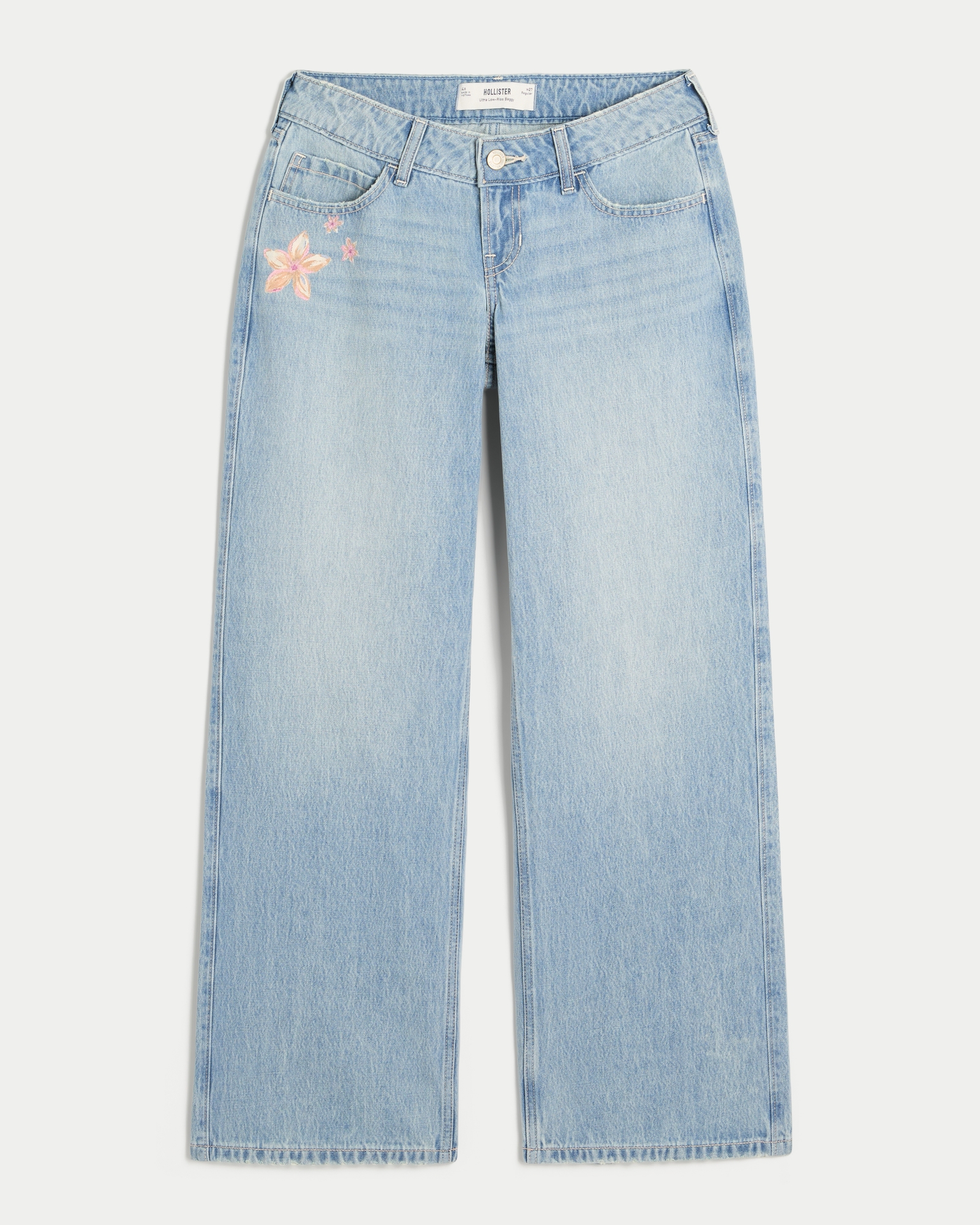 Ultra Low-Rise Light Wash Buckle Back Baggy Jeans