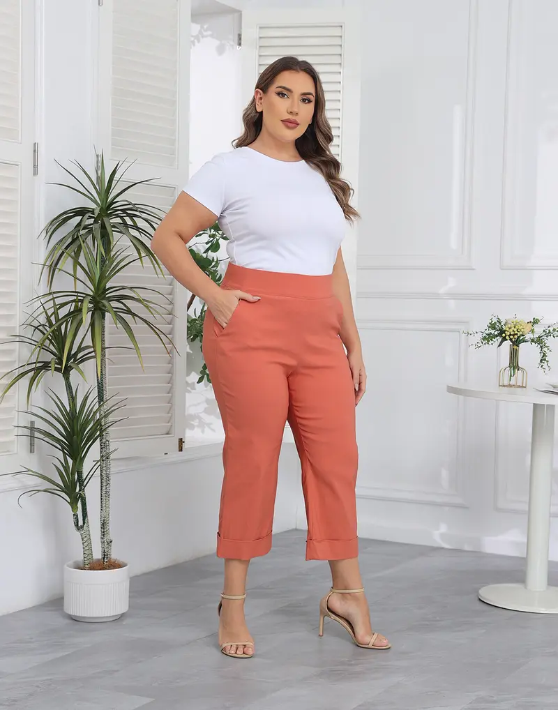 Women's Plus-Size Tie-Free Capri Pants