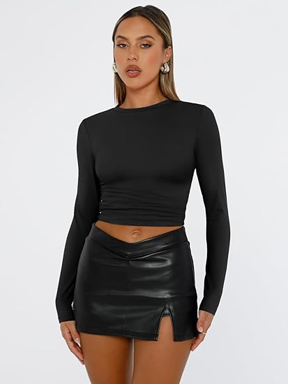 【Limited time deal】Women's Undershirt Long Sleeve SlimRound Neck Slim Fit Streetwear Basic Minimalist Womenswear Top