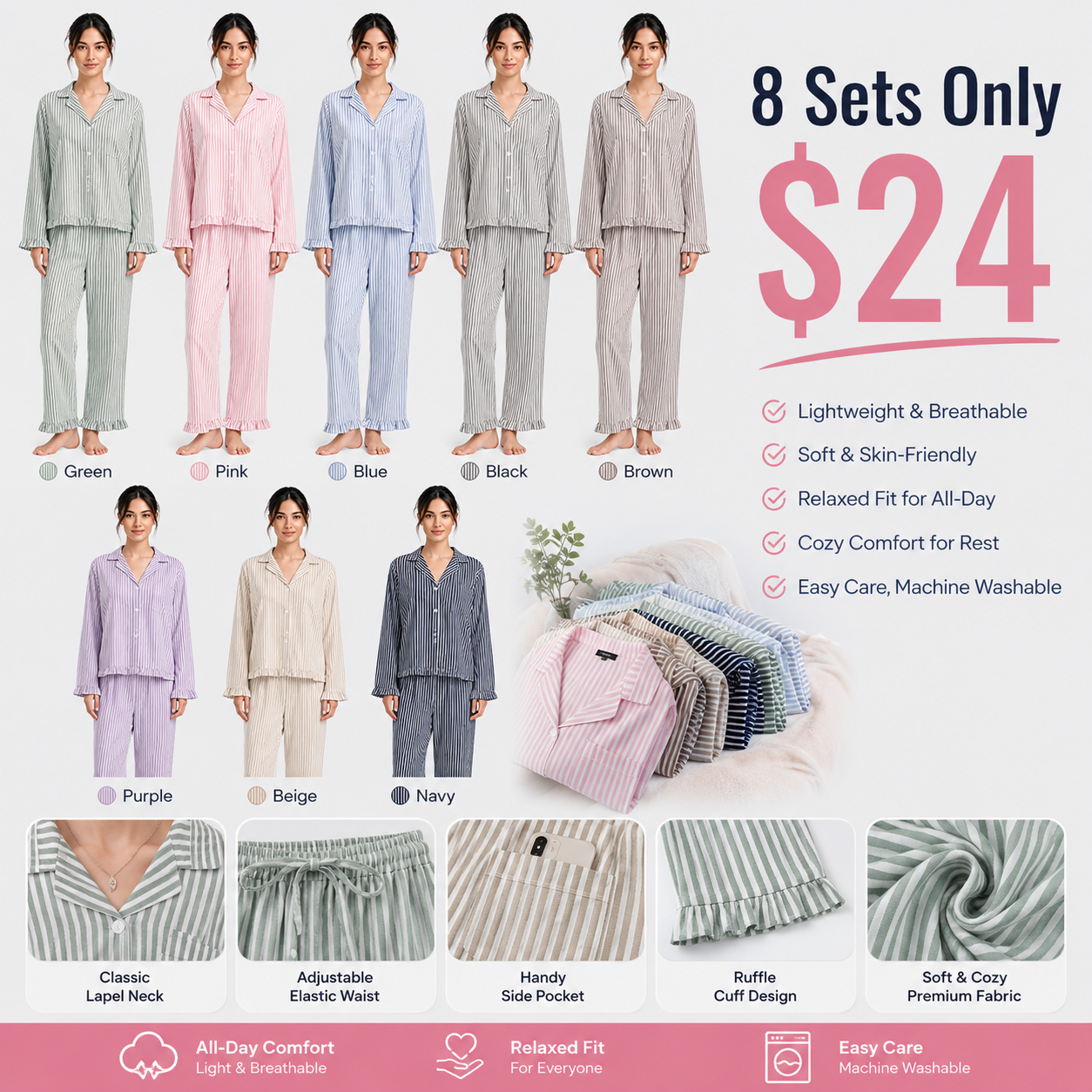 Women's Striped Button-Down Pajama Set